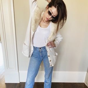 Vintage 80’s Faux Fur Long Cream Cardigan